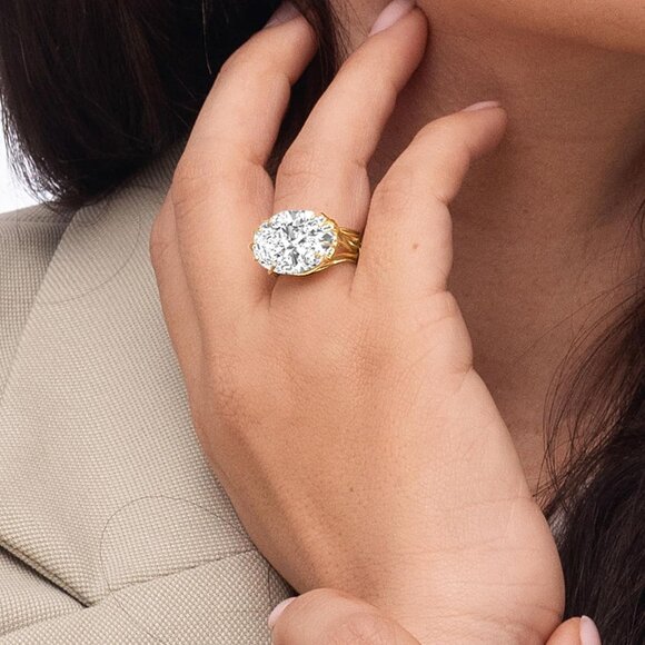 Women's 14K Gold Over Sterling Silver Statement Rings With 7.75 TCW Morganite - Picture 2 of 8